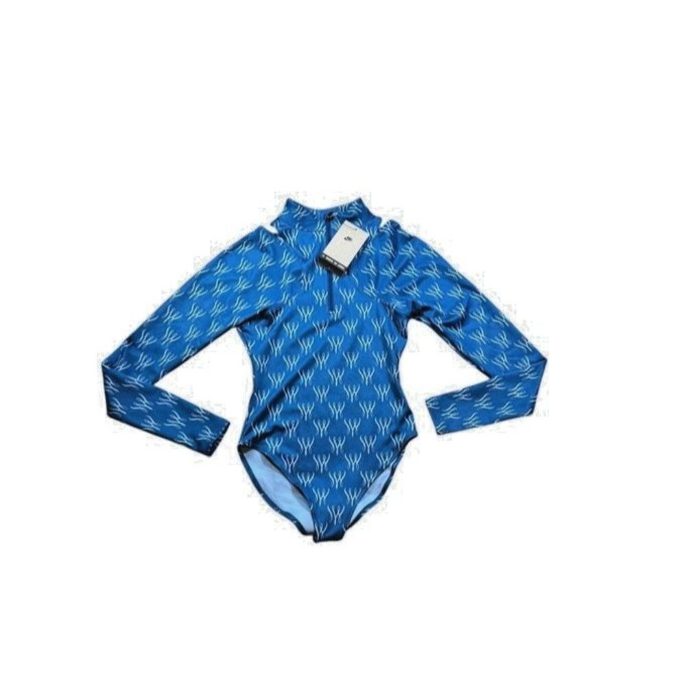Nike Serena Williams Crew Womens Size XS Long Sleeve Bodysuit  Tennis AOP Blue
